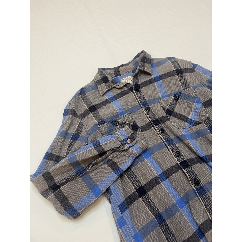 Wallace & Barnes Men's Medium Blue Gray Heavy Workwear Flannel Button Up Shirt